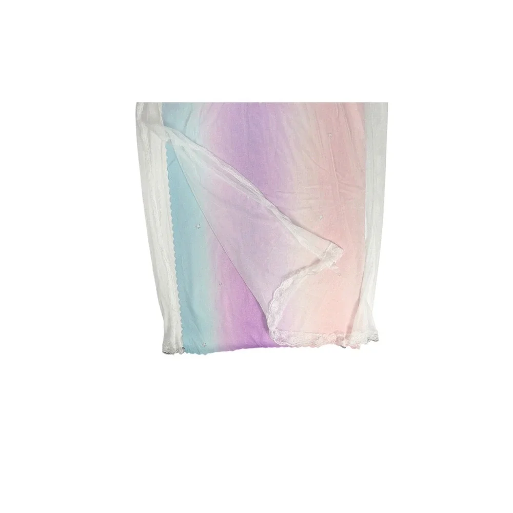 Single Colorful Stripe Curtain With Sheer Lace Overlay 1 Panel Star Cut Outs 64